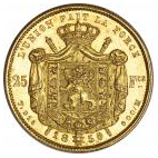 25 francs Or - Léopold Ier (tête nue) – revers