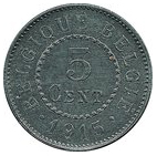 5 centimes - Albert Ier - Occupation – revers