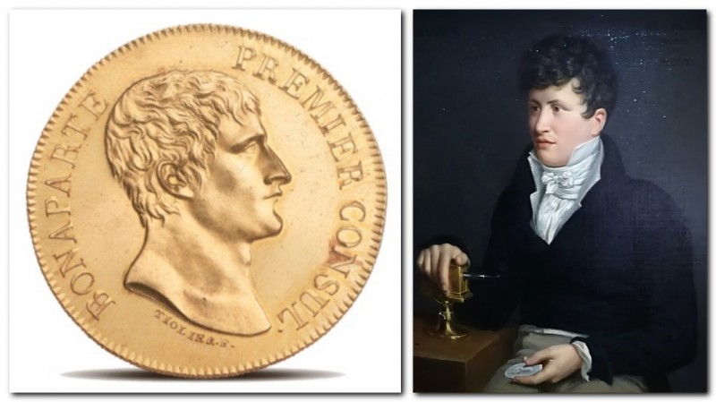 Jeton en or de la visite du Premier Consul et portrait de Nicolas-PierreTiolier